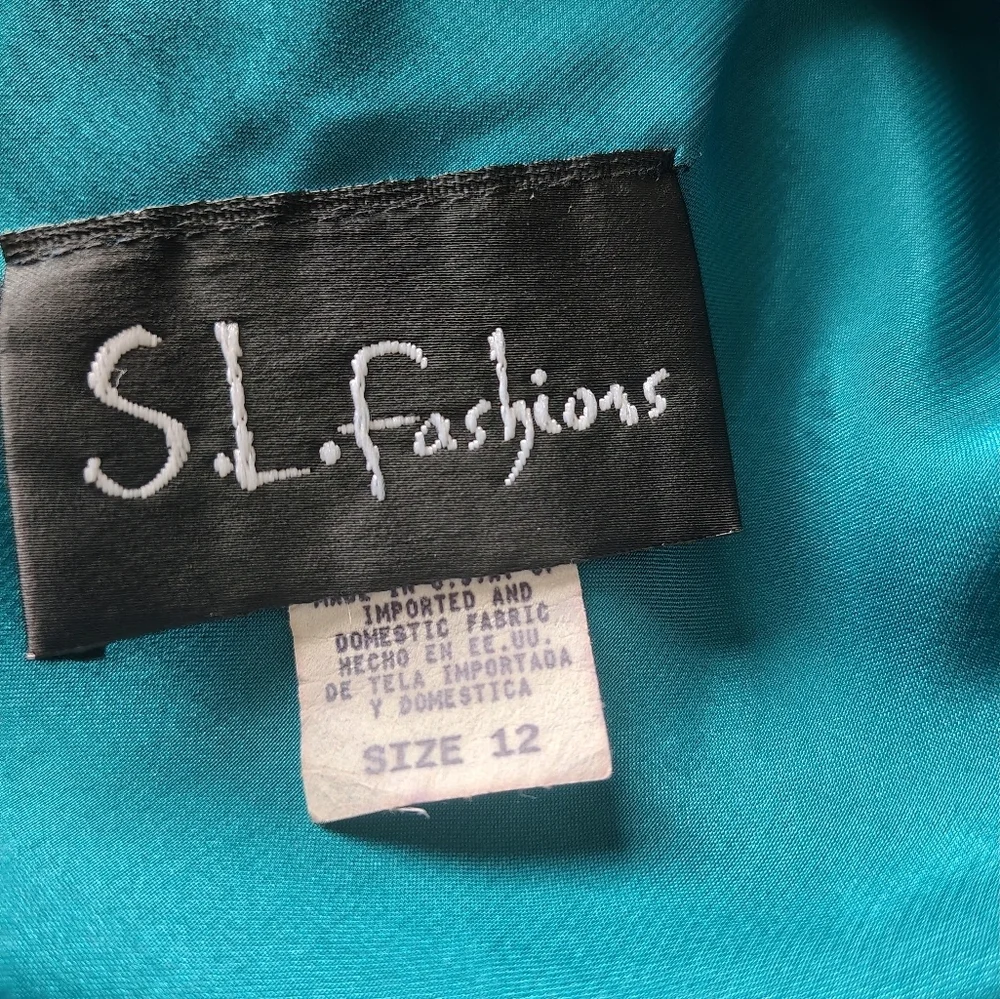 S. L. Fashions Dress; Size 12; Elegant Black and Teal Beaded Dress - Picture 10 of 11